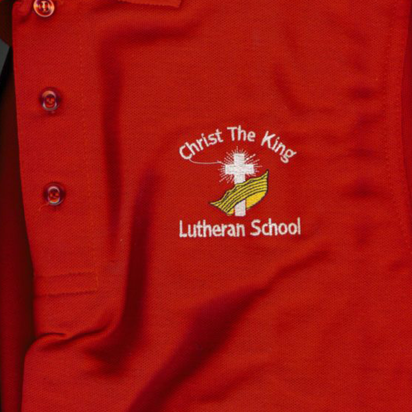 promotional polo shirt with embroidered Christ the King Lutheran School