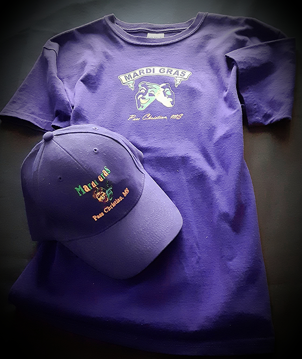 promotional hat and t-shirt in matching purple