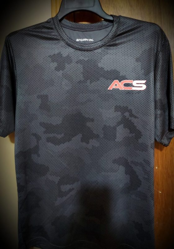 front of black camo t-shirt for ACS